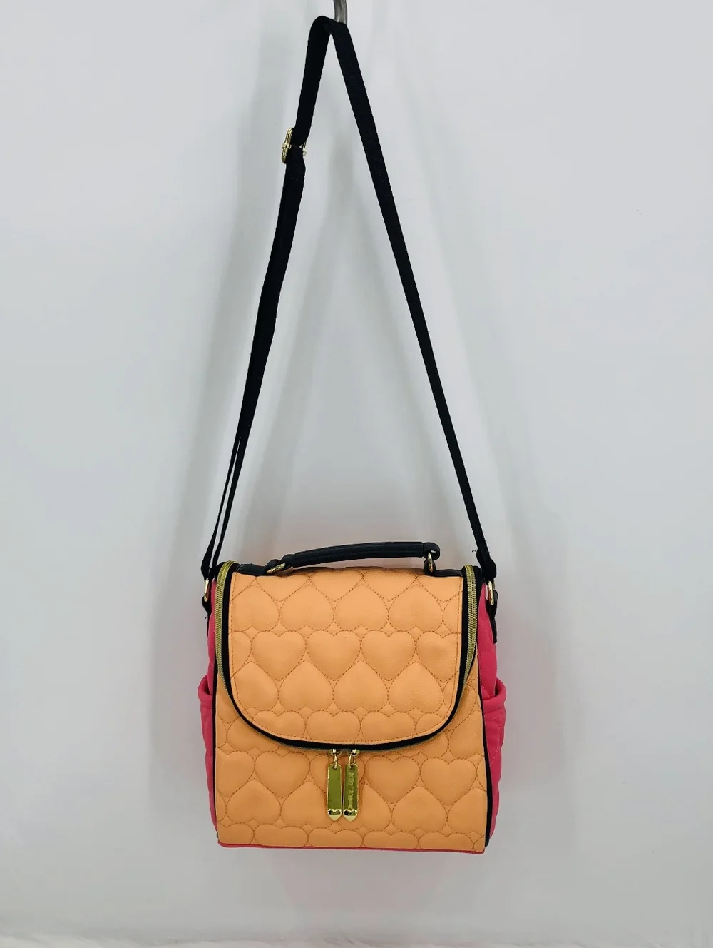 Betsey Johnson Quilted Heart Orange & Pink Lunch Bag